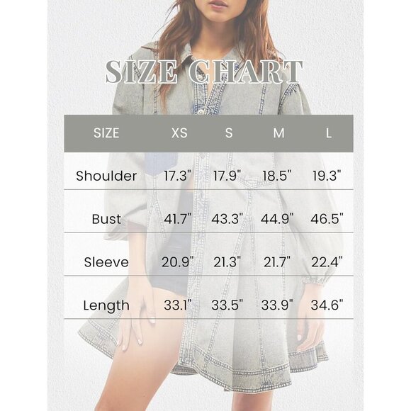 Women's Denim Dress Casual Long Sleeve Button Front A-Line Babydoll - Picture 3 of 5